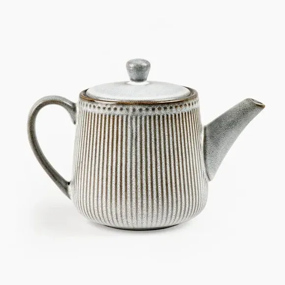 Embossed Teapot with Handle - Grey, Stoneware