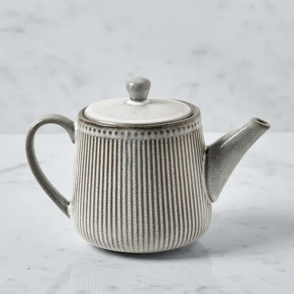 Embossed Teapot with Handle - Grey, Stoneware image