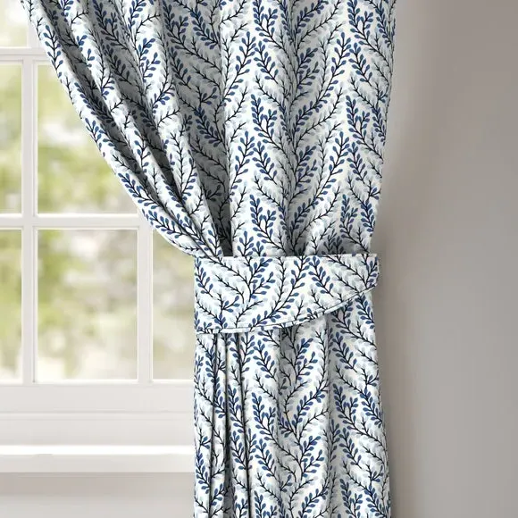 Embroidered Curtain Tieback - Blue, Polycotton