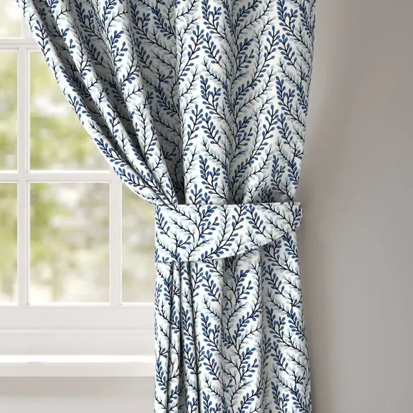 Embroidered Curtain Tieback - Blue, Polycotton image