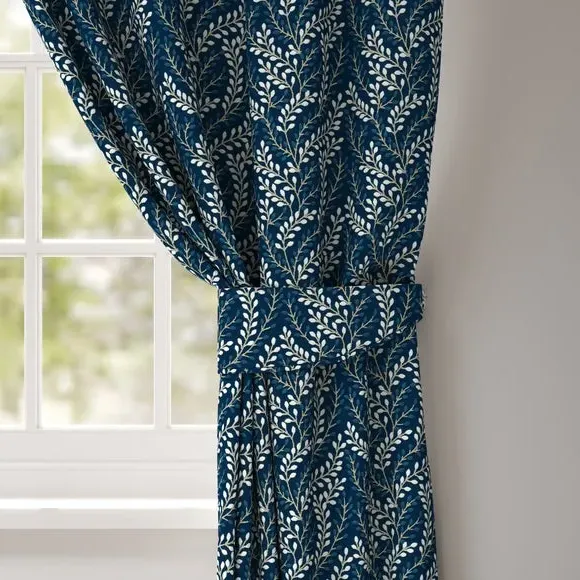 Embroidered Curtain Tieback - Navy, Polycotton