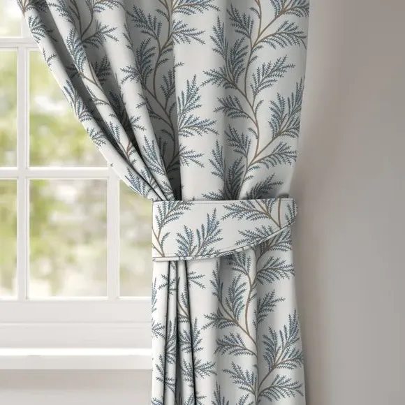Embroidered Curtain Tieback - Stone Blue, Polycotton