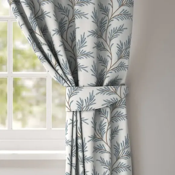 Embroidered Curtain Tieback - Stone Blue, Polycotton