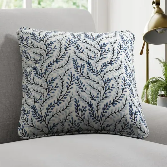 Embroidered Cushion Cover - Blue, Polycotton