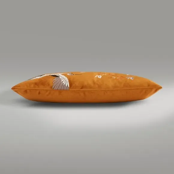 Embroidered Cushion Cover - Gold, Velour