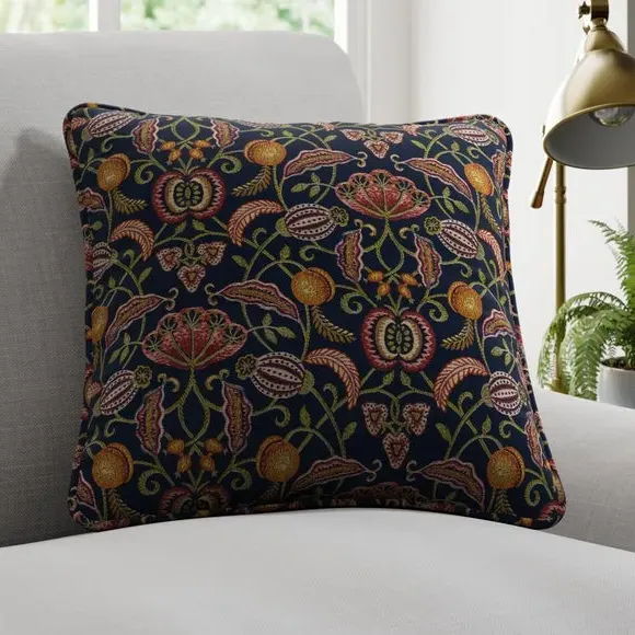 Embroidered Cushion Cover - Navy