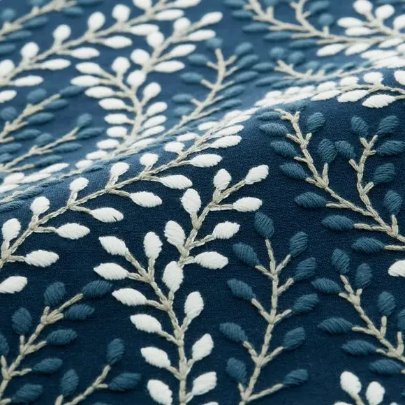 Embroidered Cushion Cover - Navy, Polycotton