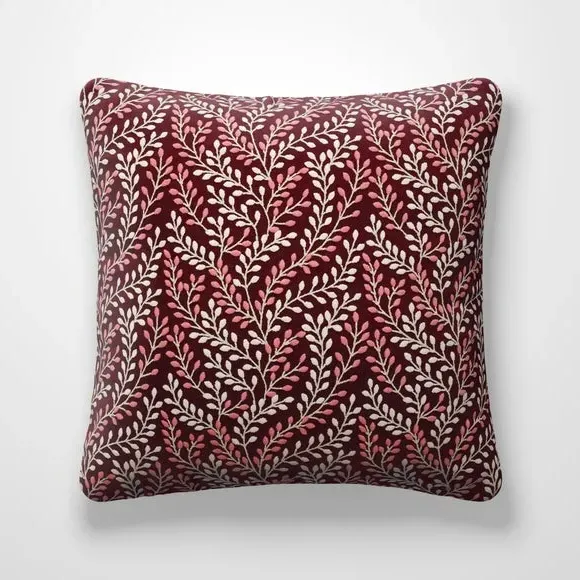 Embroidered Cushion Cover - Red, Polycotton