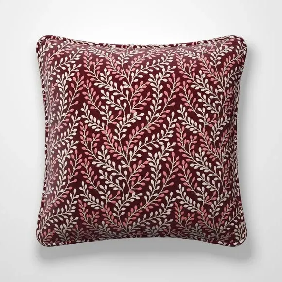 Embroidered Cushion Cover - Red, Polycotton