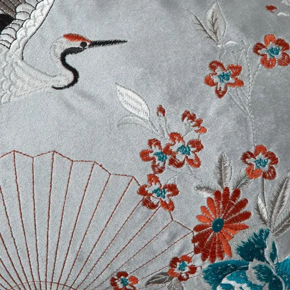 Embroidered Cushion Cover - Silver, Velour