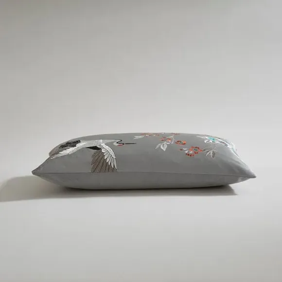 Embroidered Cushion Cover - Silver, Velour