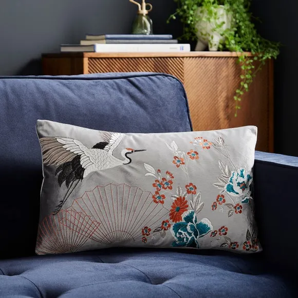 Embroidered Cushion Cover - Silver, Velour image