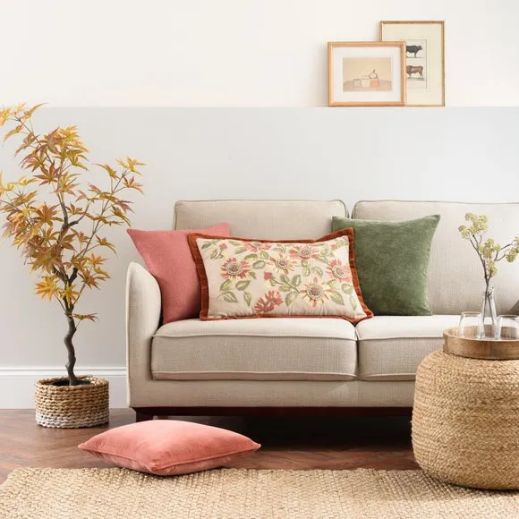 Embroidered Cushion with Sunflower Design - Orange