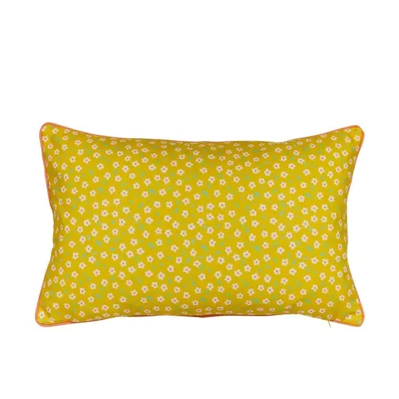 Embroidered Cushion with Sunshine Motif - Yellow