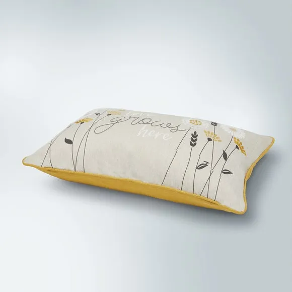 Embroidered Cushion with Zip - Ochre, Polyester