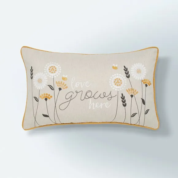Embroidered Cushion with Zip - Ochre, Polyester image