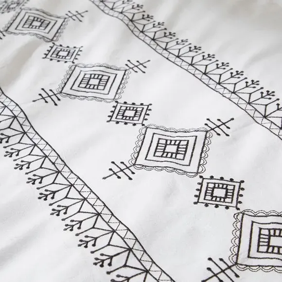 Embroidered Duvet Cover Set - Black, Cotton