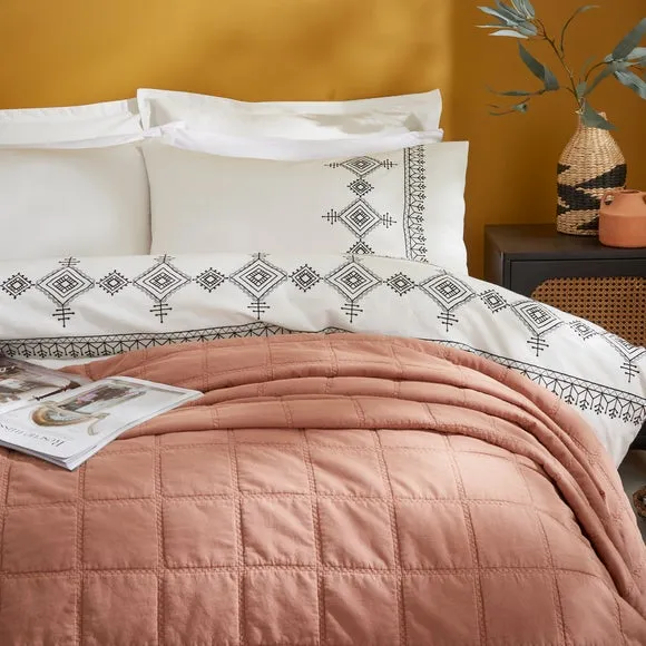 Embroidered Duvet Cover Set - Black, Cotton