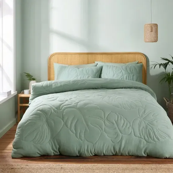 Embroidered Duvet Cover Set - Sage, Microfibre image