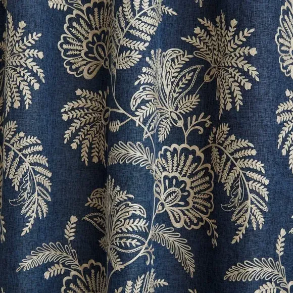 Embroidered Eyelet Curtains - Navy, Polyester