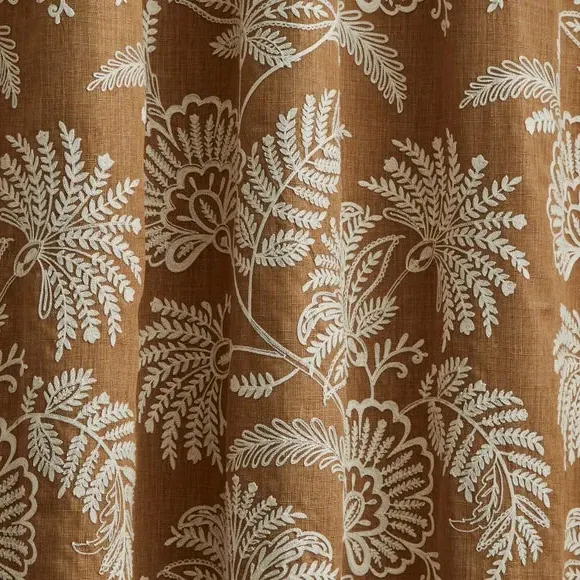 Embroidered Eyelet Curtains - Ochre, Polyester