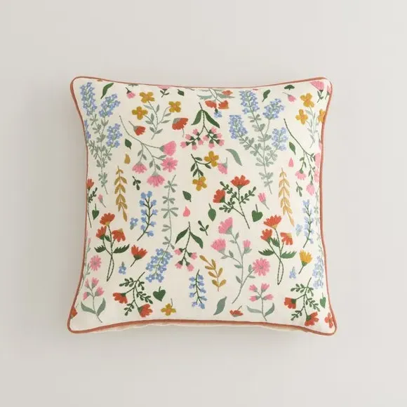 Embroidered Floral Cushion - Multicolor