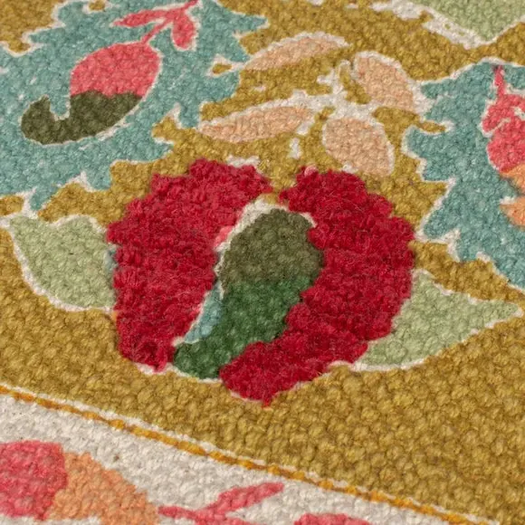 Embroidered Floral Rug - Multicoloured, Cotton