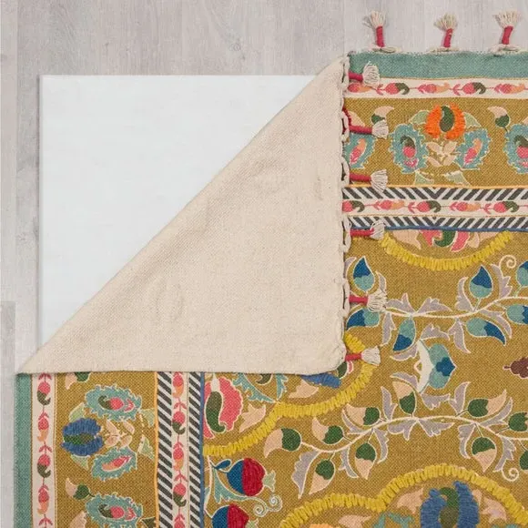 Embroidered Floral Rug - Multicoloured, Cotton