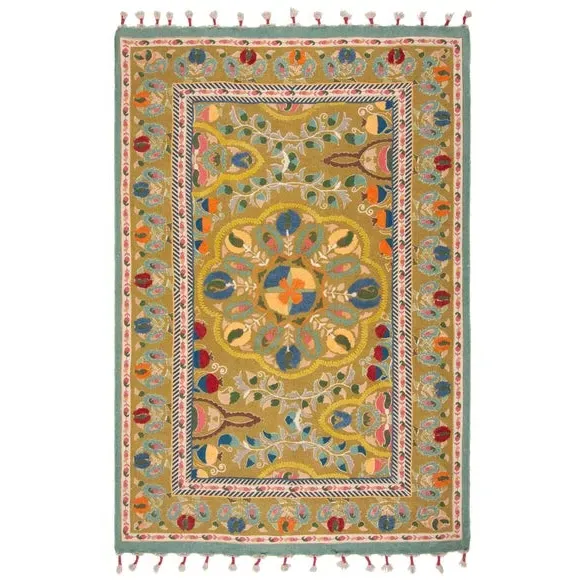 Embroidered Floral Rug - Multicoloured, Cotton