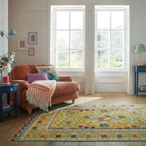 Embroidered Floral Rug - Multicoloured, Cotton image