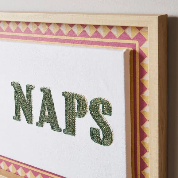 Embroidered Framed Canvas - Green, Wood Frame
