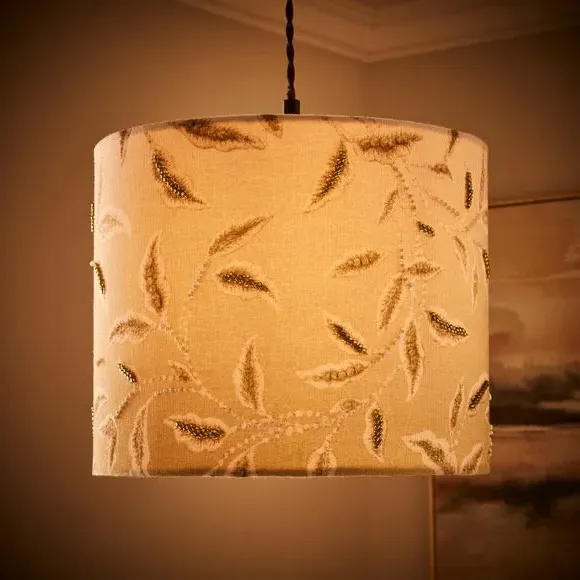 Embroidered Lamp Shade - Green, Fabric