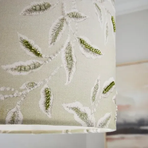 Embroidered Lamp Shade - Green, Fabric