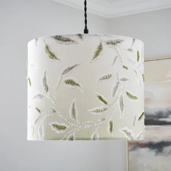 Embroidered Lamp Shade - Green, Fabric image
