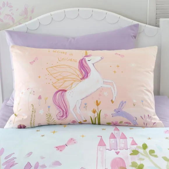 Embroidered Unicorn Duvet Cover Set - Pink