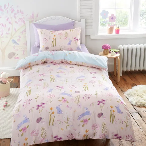 Embroidered Unicorn Duvet Cover Set - Pink