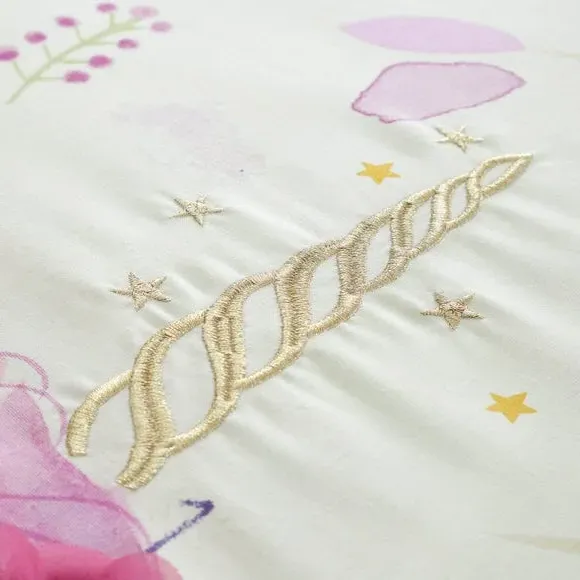 Embroidered Unicorn Duvet Cover Set - Pink
