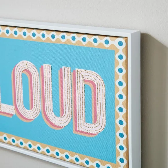 Embroidered Wall Art with Frame - Blue