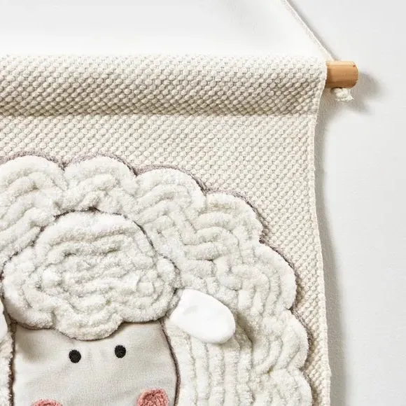 Embroidered Wall Hanging - Natural, Sheep Design