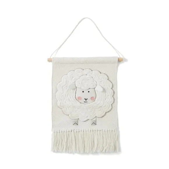 Embroidered Wall Hanging - Natural, Sheep Design