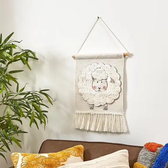 Embroidered Wall Hanging - Natural, Sheep Design image