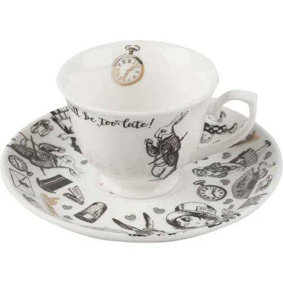 Espresso Cup and Saucer Set - Black/White, China