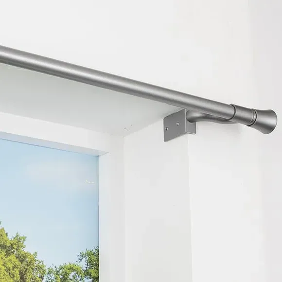 Extendable Curtain Pole No Drill - Satin Steel