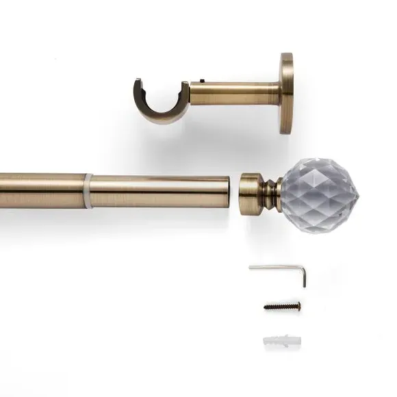Extendable Curtain Pole with Ball Finial - Brass