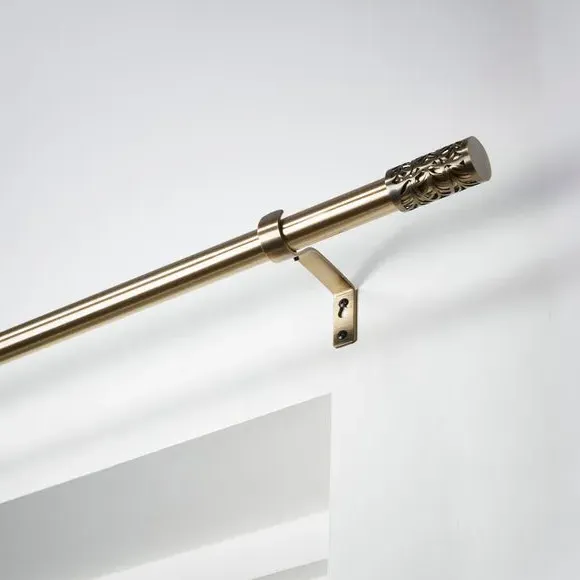 Extendable Curtain Pole with Barrel Finials - Antique Brass image