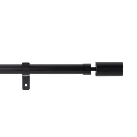 Extendable Curtain Pole with Barrel Finials - Black