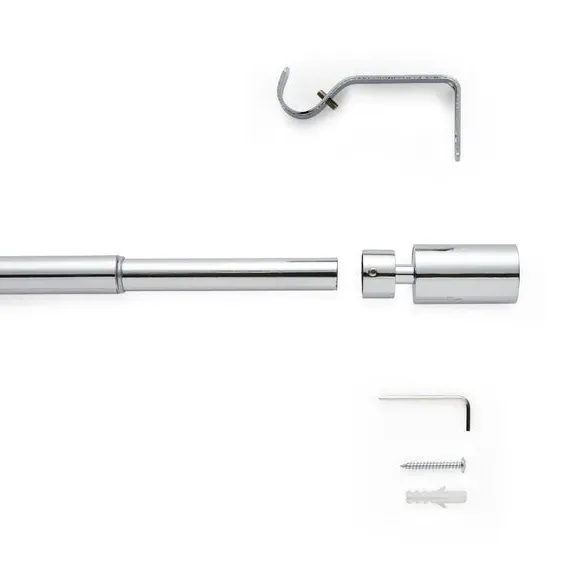 Extendable Curtain Pole with Barrel Finials - Chrome