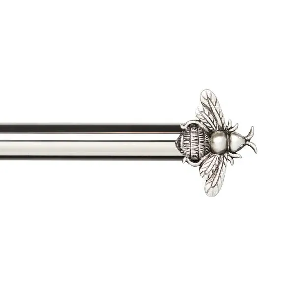 Extendable Curtain Pole with Bee Finials - Silver image