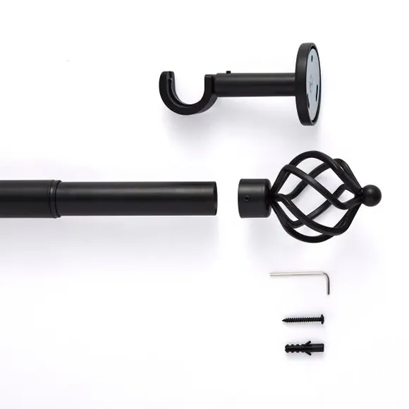 Extendable Curtain Pole with Caged Ball - Black, Metal