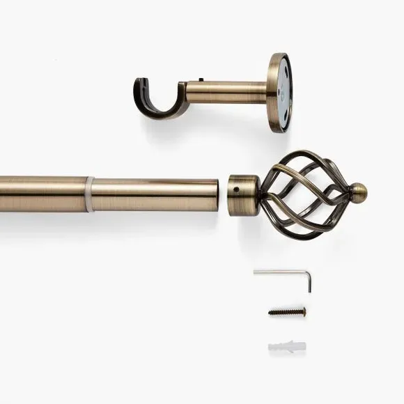 Extendable Curtain Pole with Caged Ball - Brass, Metal